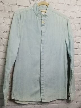 COS mens size Small 100% Cotton shirt W/ Nehru style collar EUC